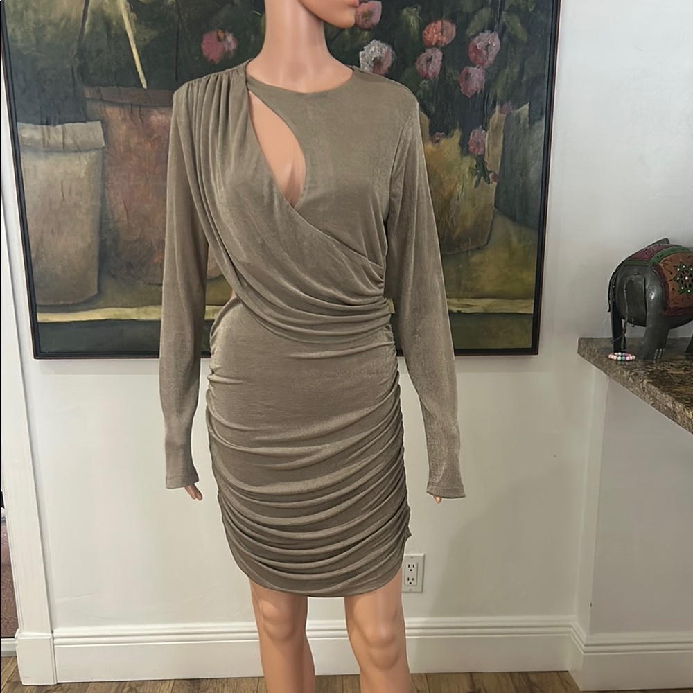 NEW with tags Bump Biddy light shimmery taupe long sleeve bodycon dress